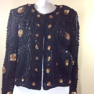 Vintage Black Gold Sequin Blazer Art Deco Blazer